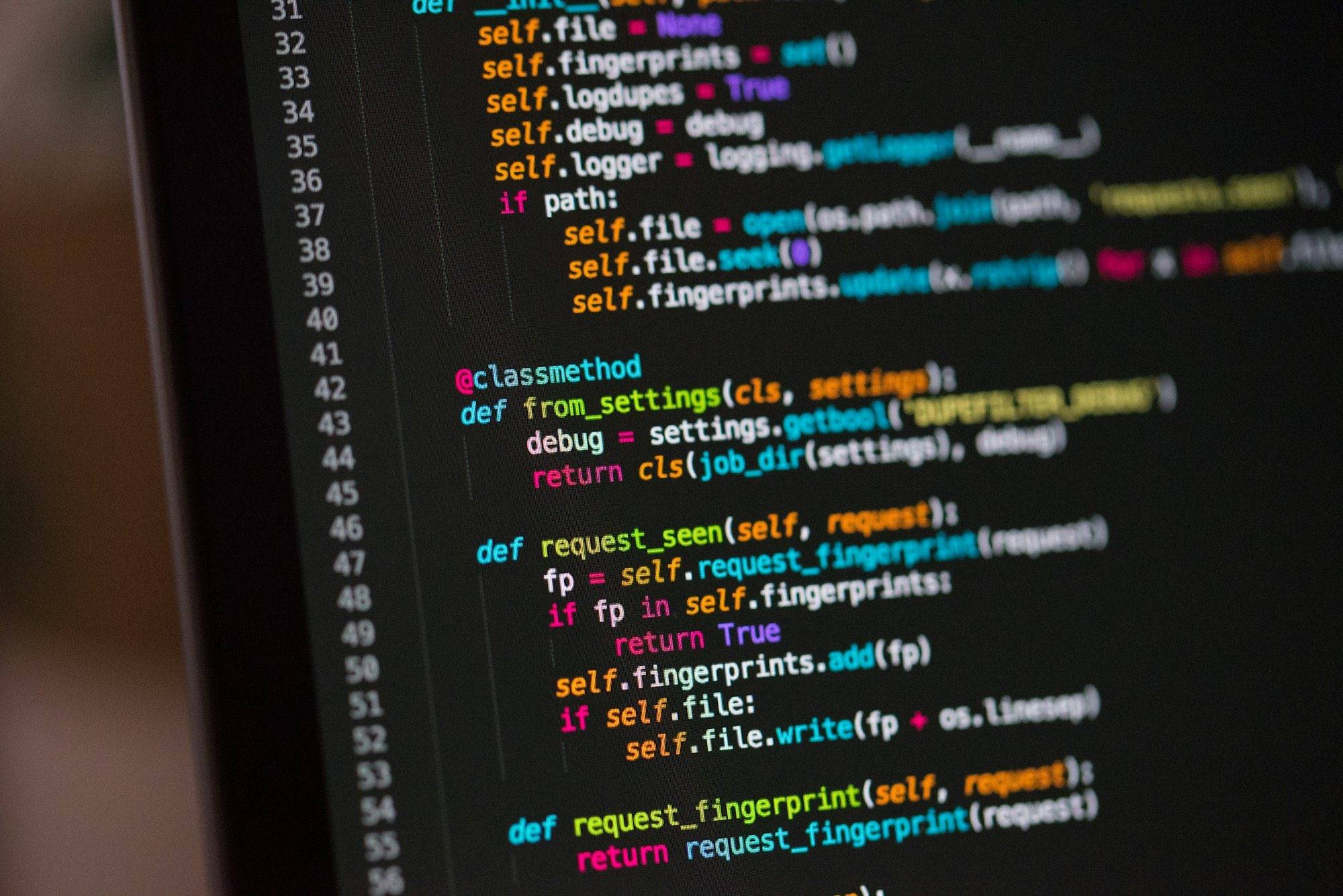 Detail of a screen filled with lines of program code