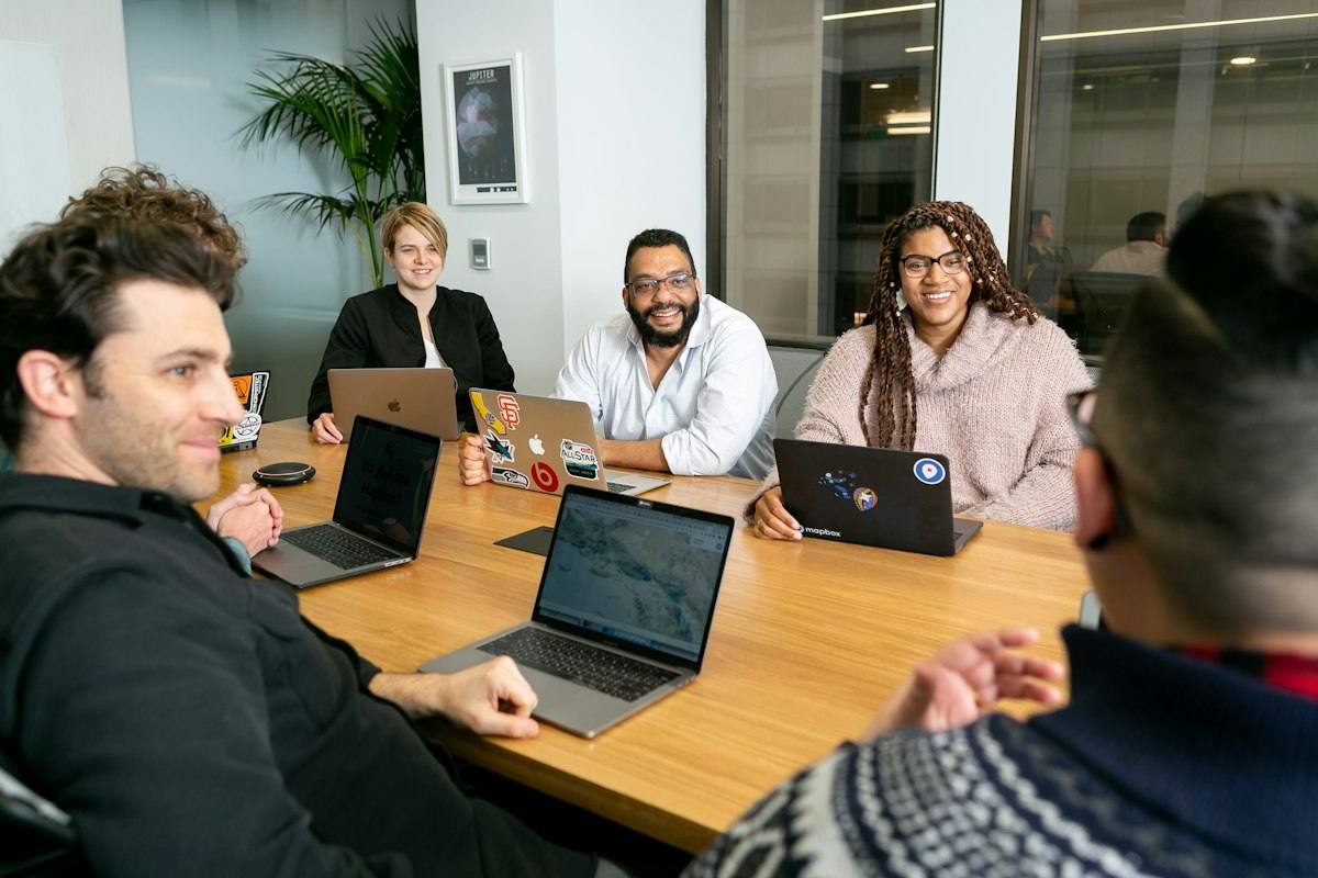 Our team discussing a case around a meeting table